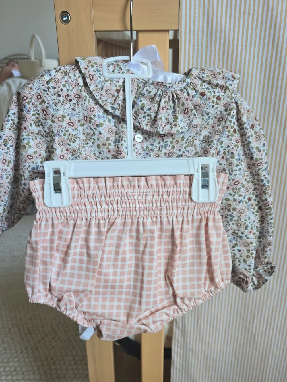 Cream Floral Baby Blouse with Pink & Olive Blossoms
